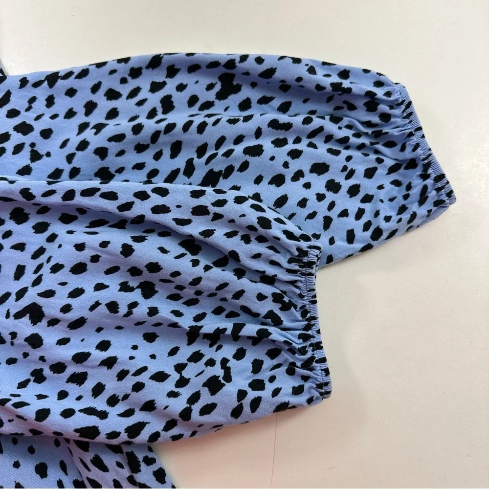 Bershka Blue Animal Print Shirt Dress Womens Medium 3/4 Sleeves - Picture 8 of 8